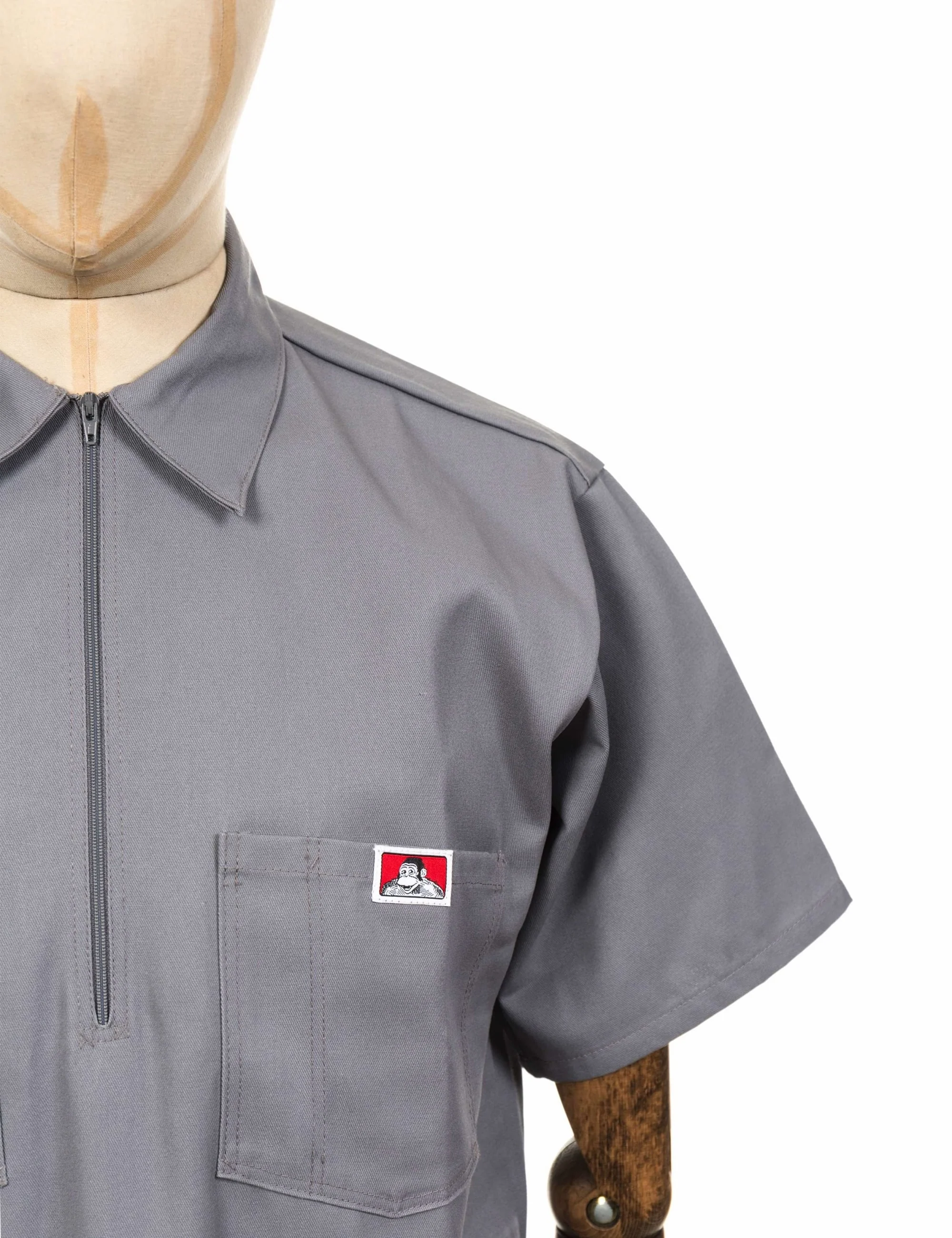 Half Zip Short Sleeve Work Shirt - Light Grey - Image 3