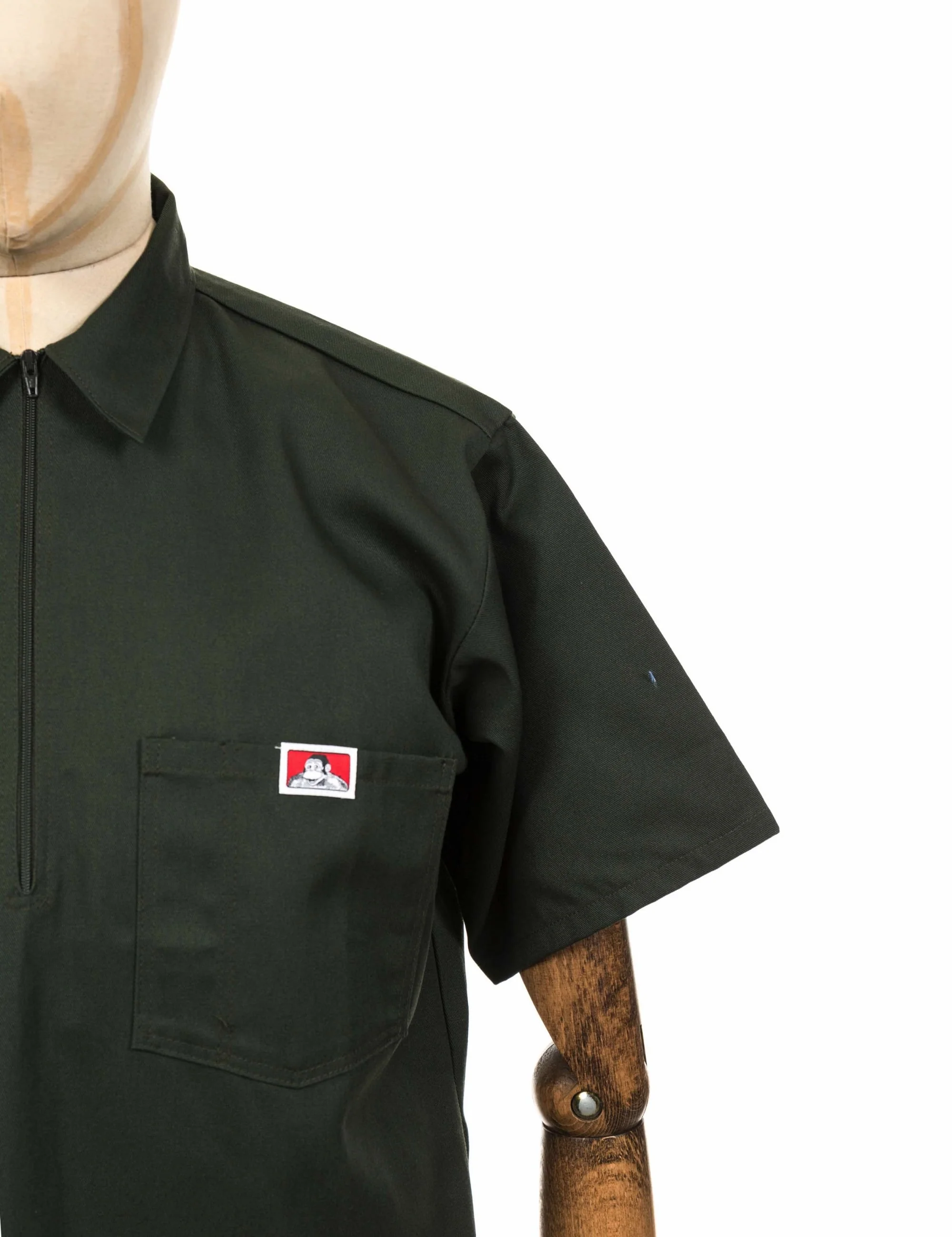 Half Zip Short Sleeve Work Shirt - Olive - Image 3