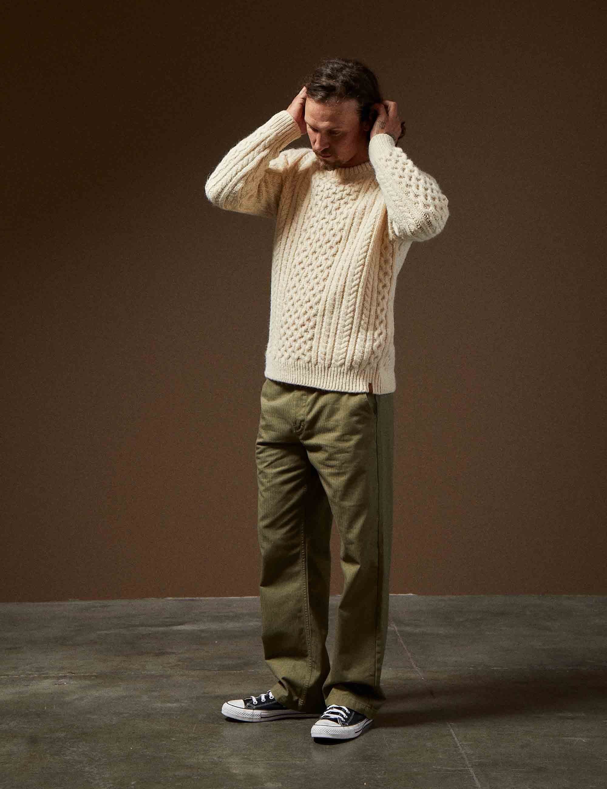 Classic Fishermans Knit Sweater - Oatmeal - Image 2