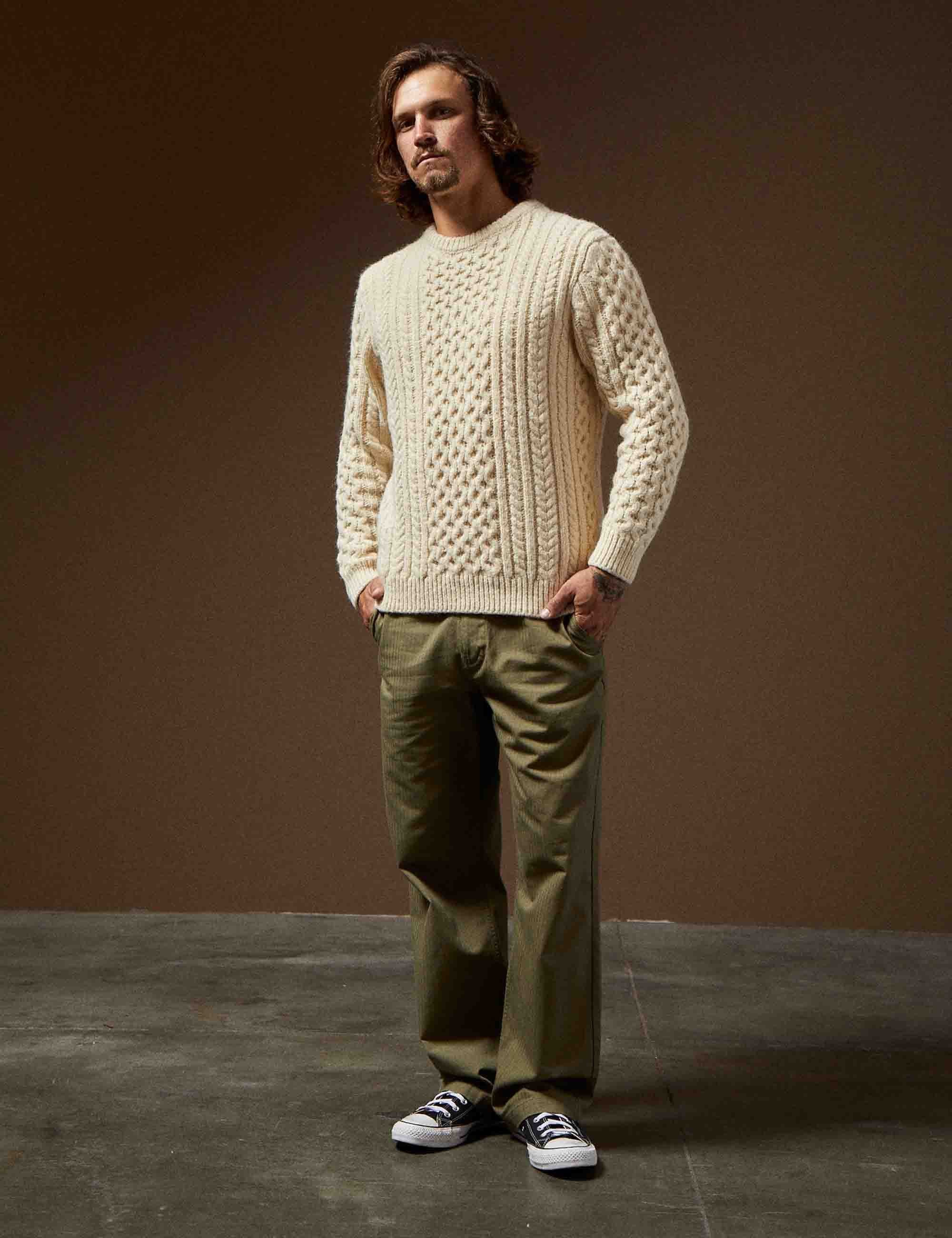 Classic Fishermans Knit Sweater - Oatmeal - Image 3