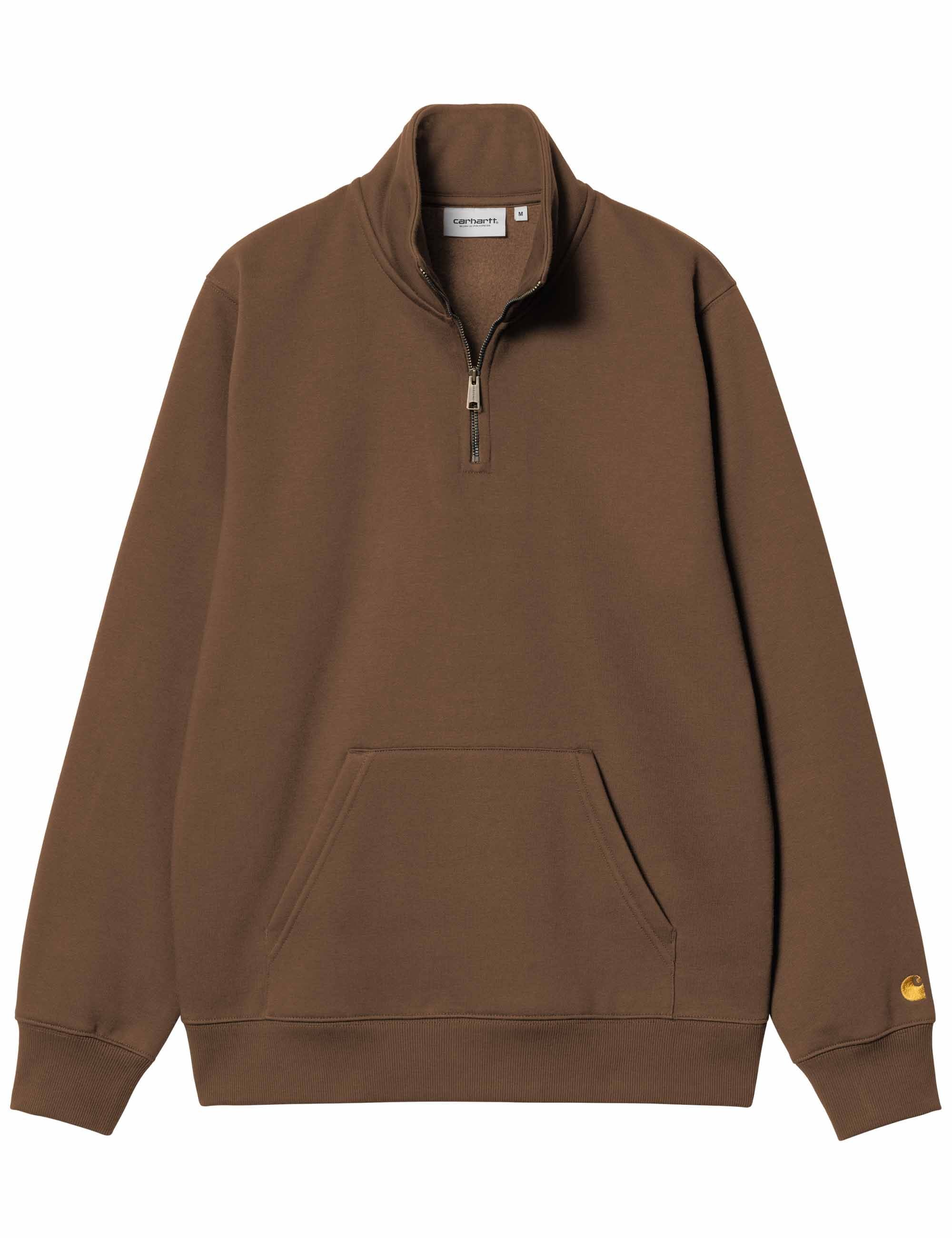 Chase Zip Neck Sweat - Chocolate/Gold - Image 3