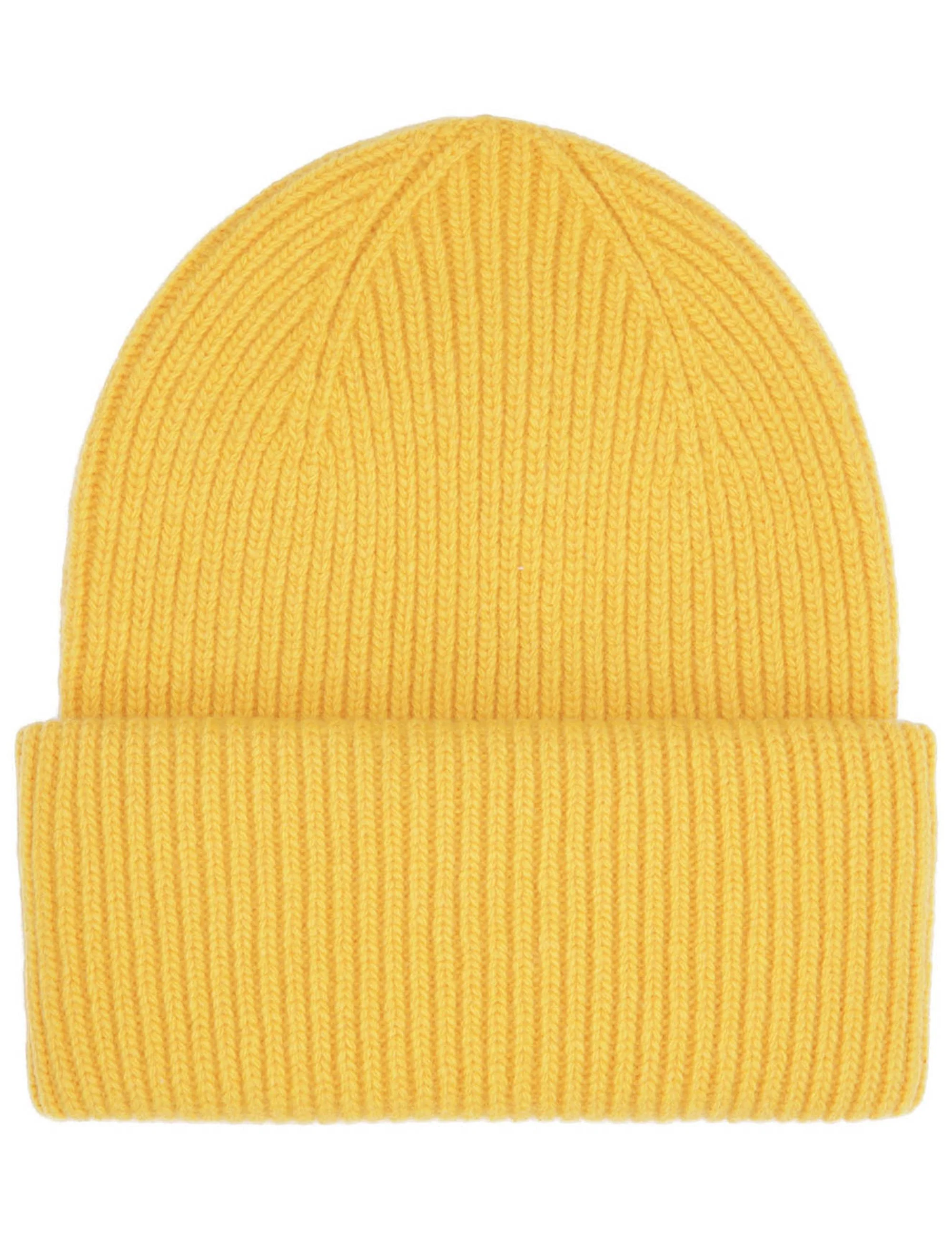 Merino Wool Chunky Beanie Hat - Lemon Yellow