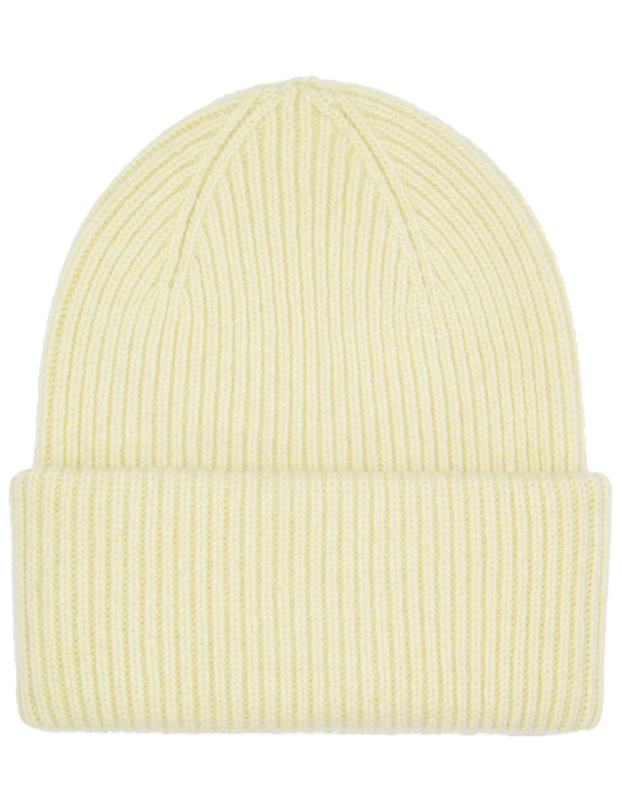 Merino Wool Chunky Beanie Hat - Soft Yellow