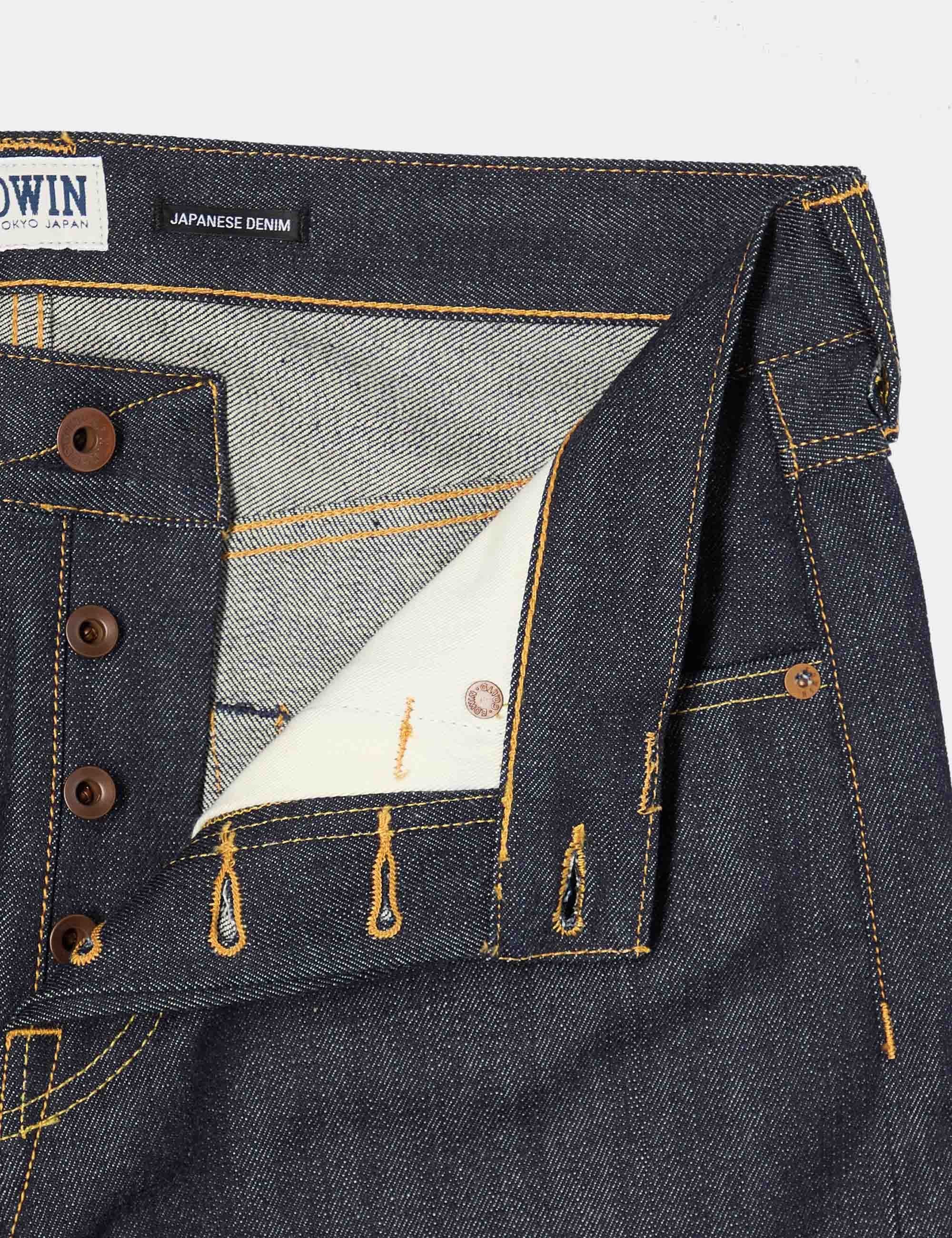 ED-47 Regular Straight Red Selvedge Jeans - Blue, Unwashed - Image 3