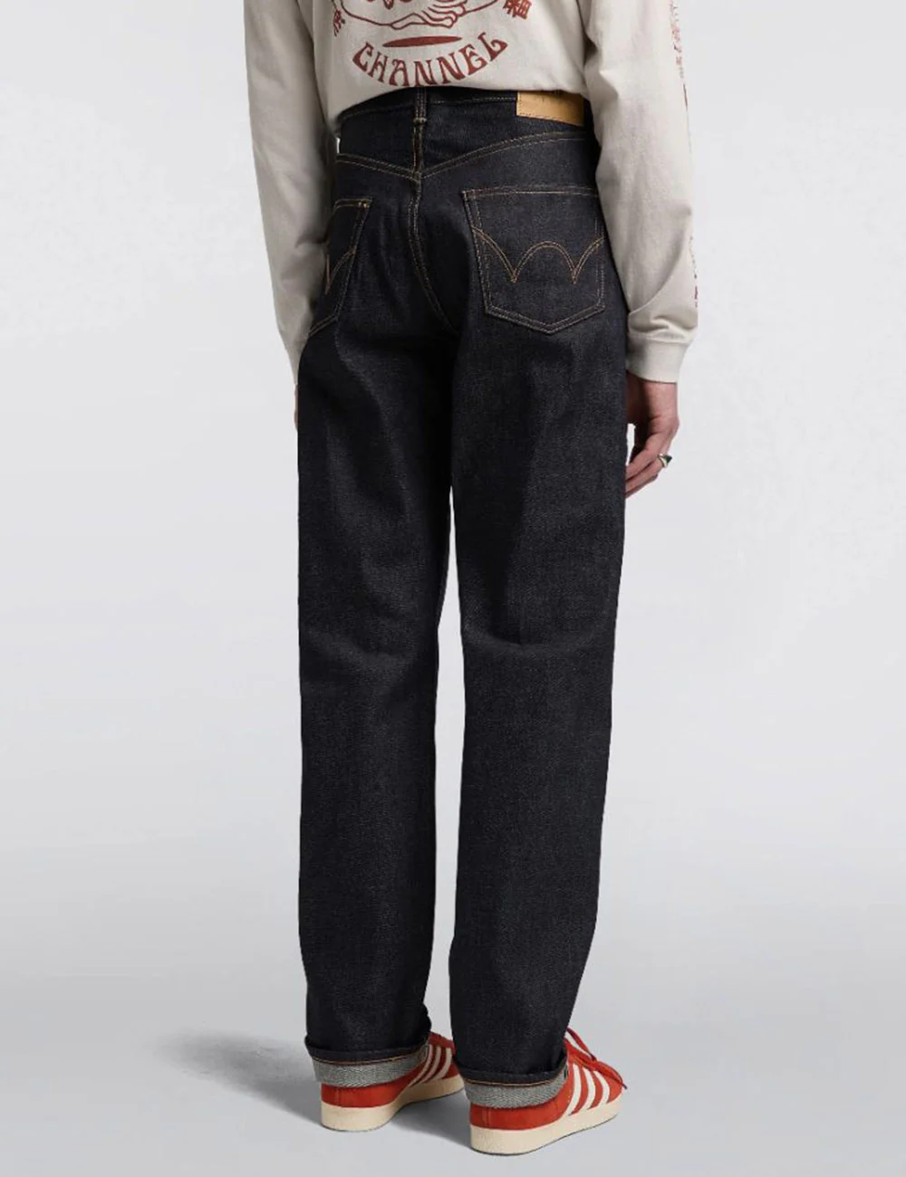 Regular Straight Red Selvedge Jeans - Blue, Unwashed - Image 4