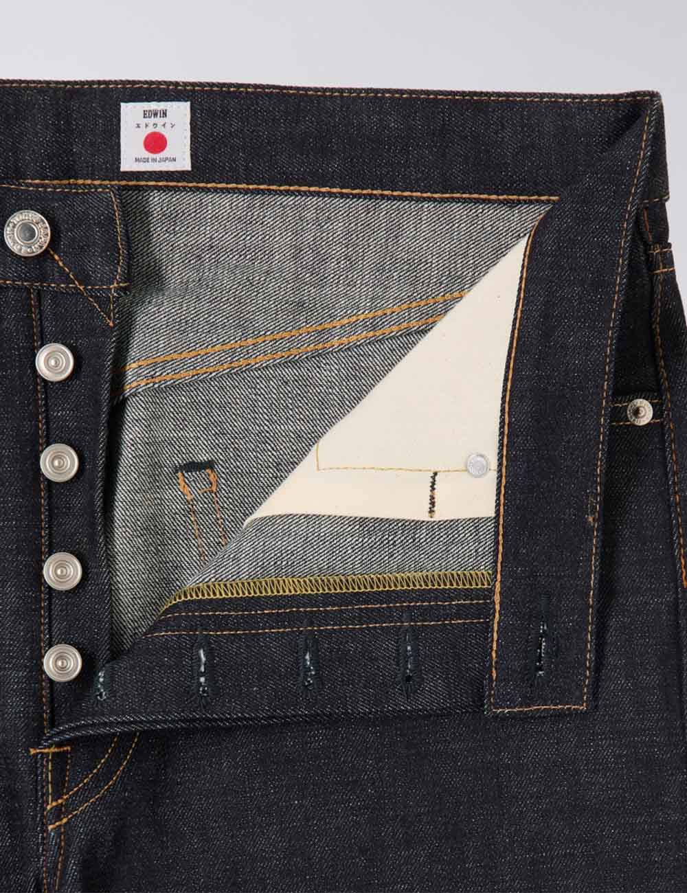 Regular Straight Red Selvedge Jeans - Blue, Unwashed - Image 5