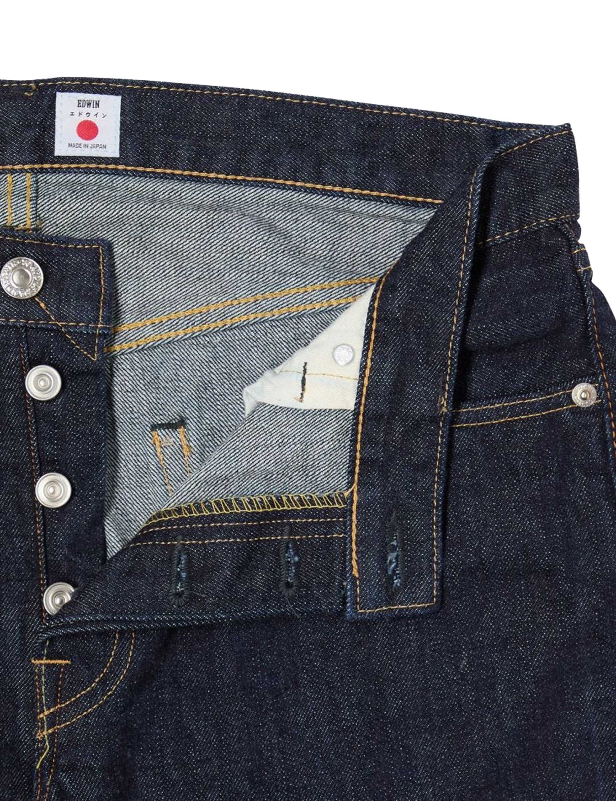 Regular Tapered Red Selvedge Jeans - Blue, Rinsed - Image 3