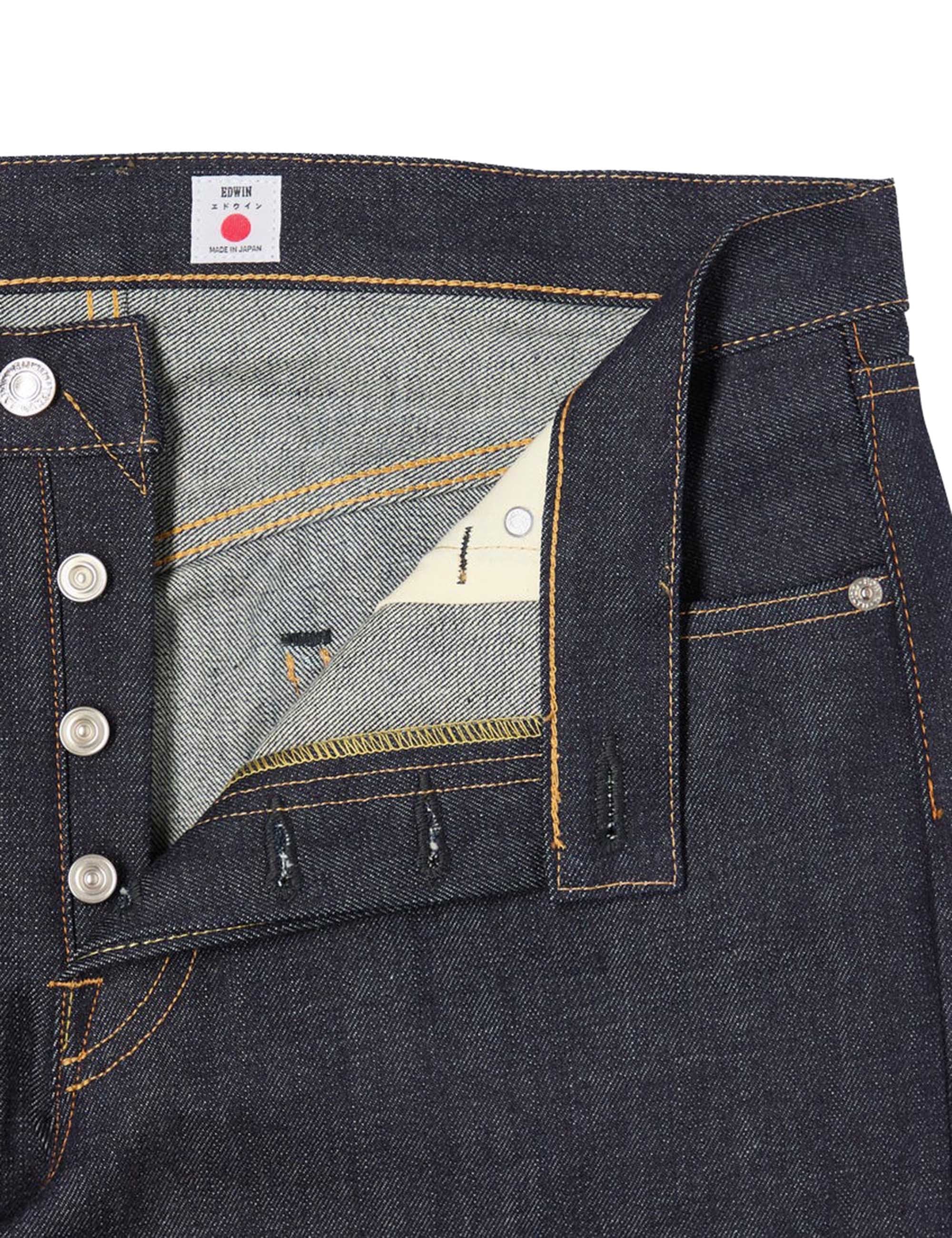Regular Tapered  Red Selvedge Jeans - Blue, Unwashed - Image 3