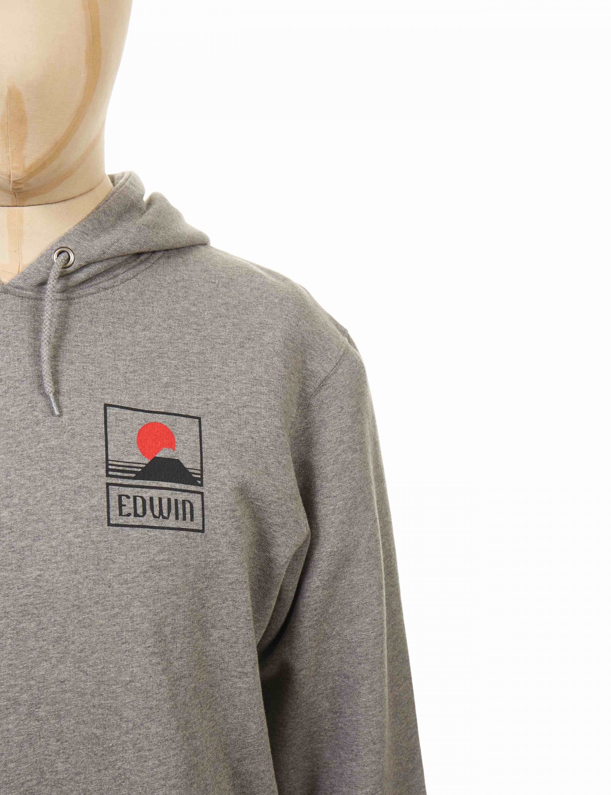 Sunset on Mt Fuji Hooded Sweat - Mid Grey Marl - Image 3
