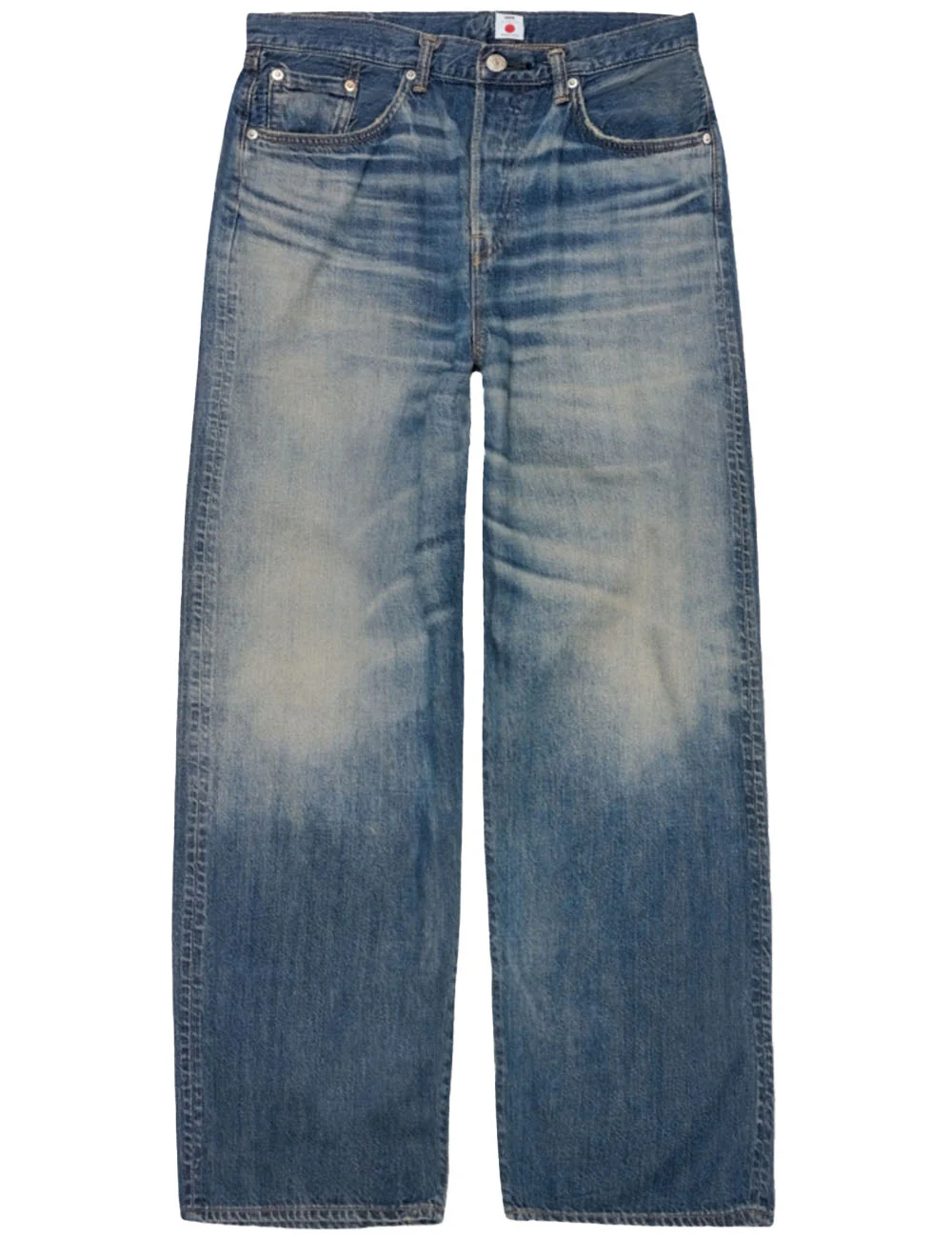 Wide Red Selvedge Jeans - Blue, Dark Used Wash
