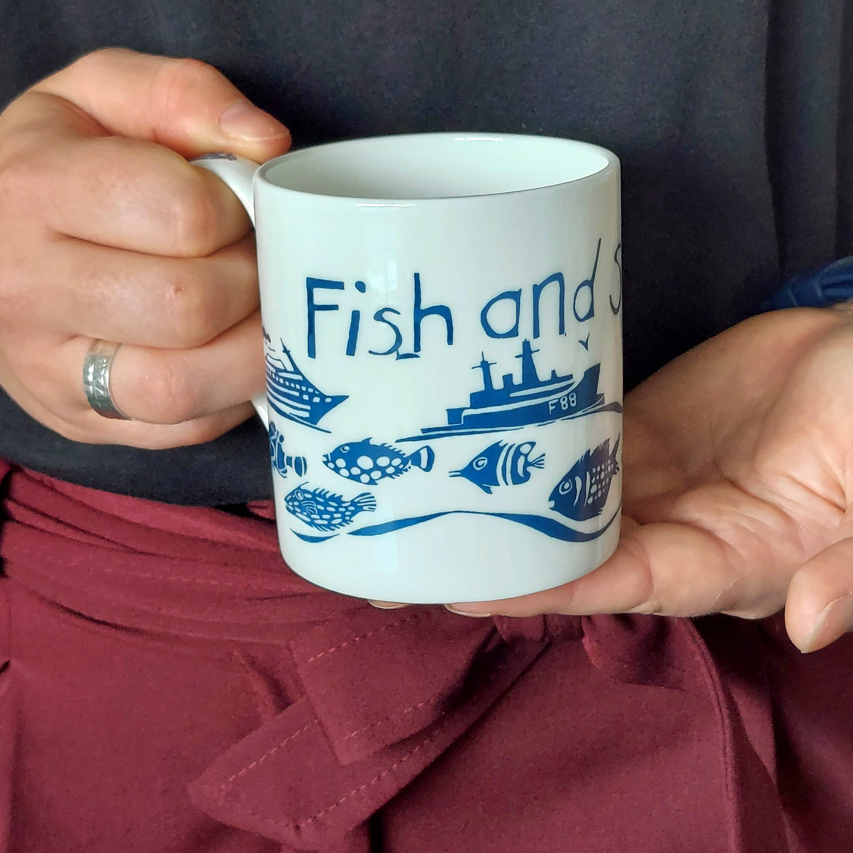 Fish and Ships Hand Decorated Bone China Mug - Image 3