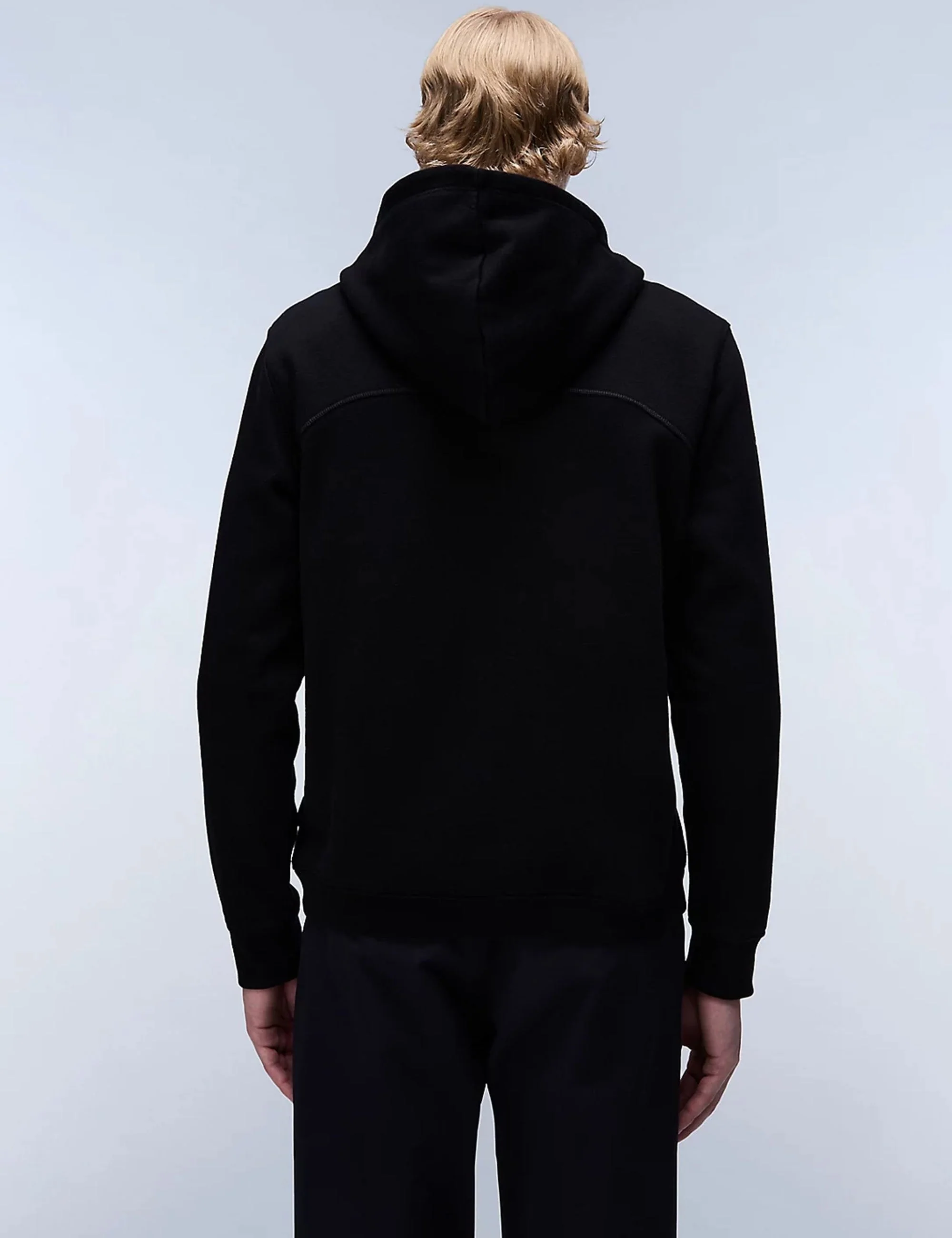 Badge Half Zip Hooded Sweat - Black - Image 4