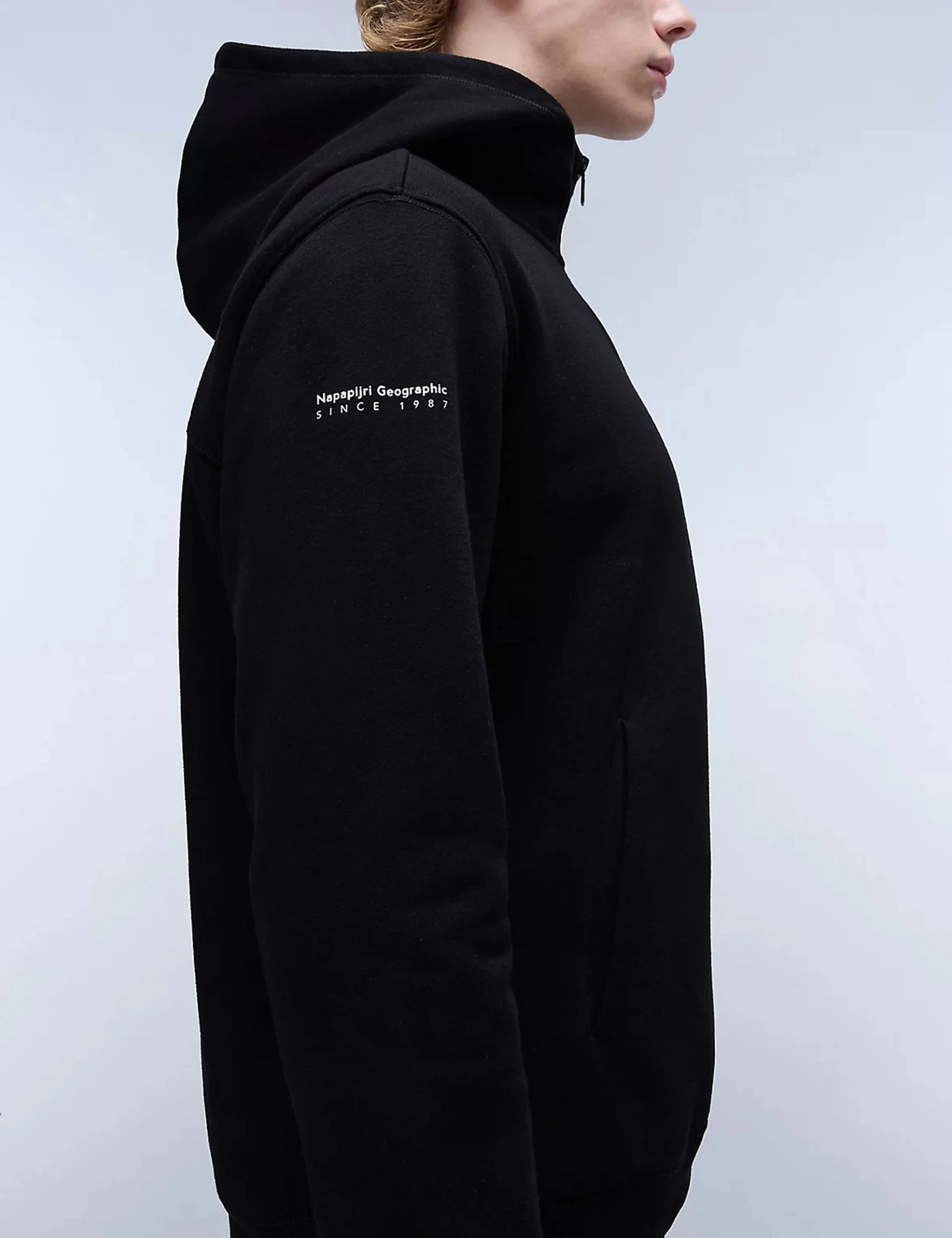 Badge Half Zip Hooded Sweat - Black - Image 6