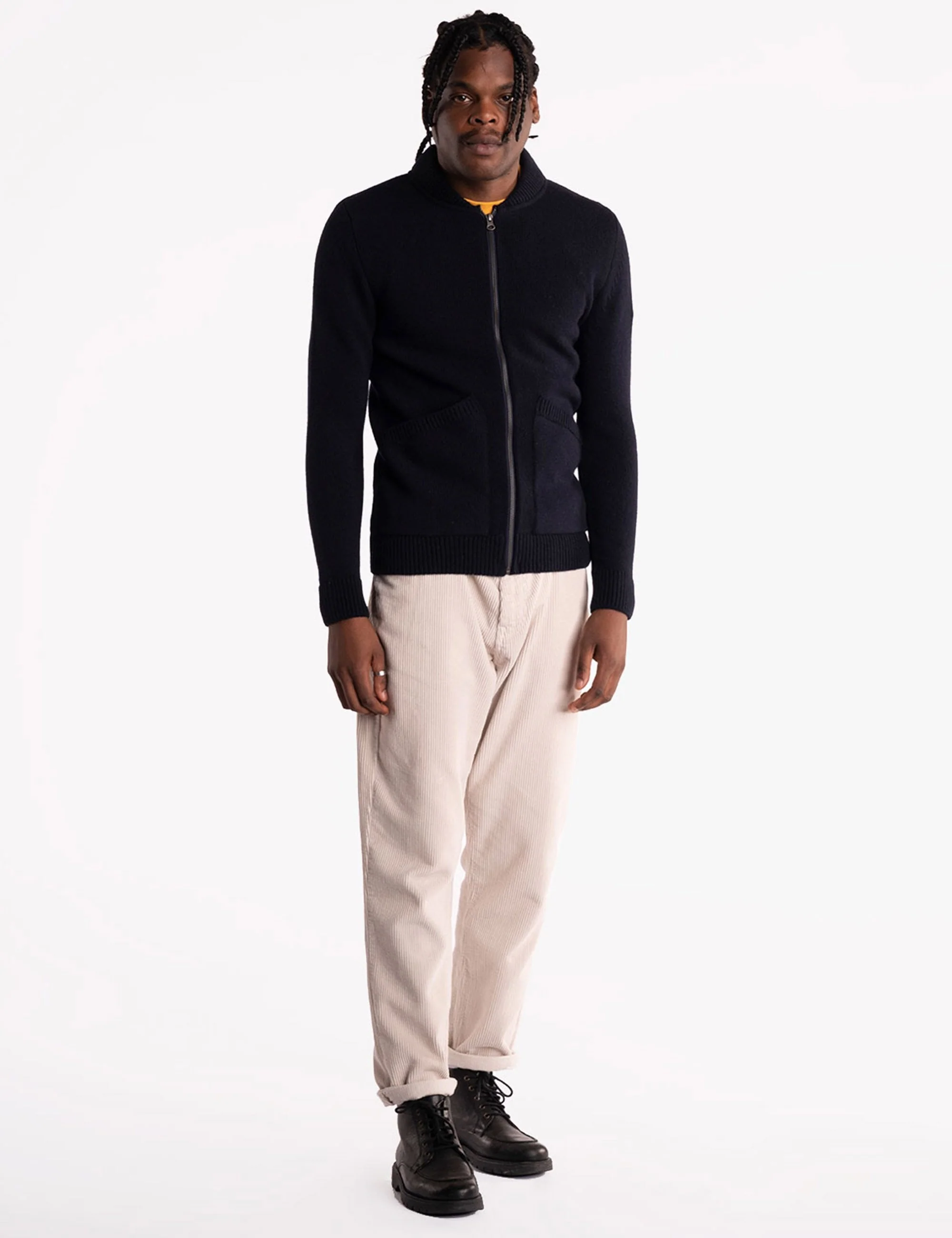 Allen Full Zip Knitted Top - Navy