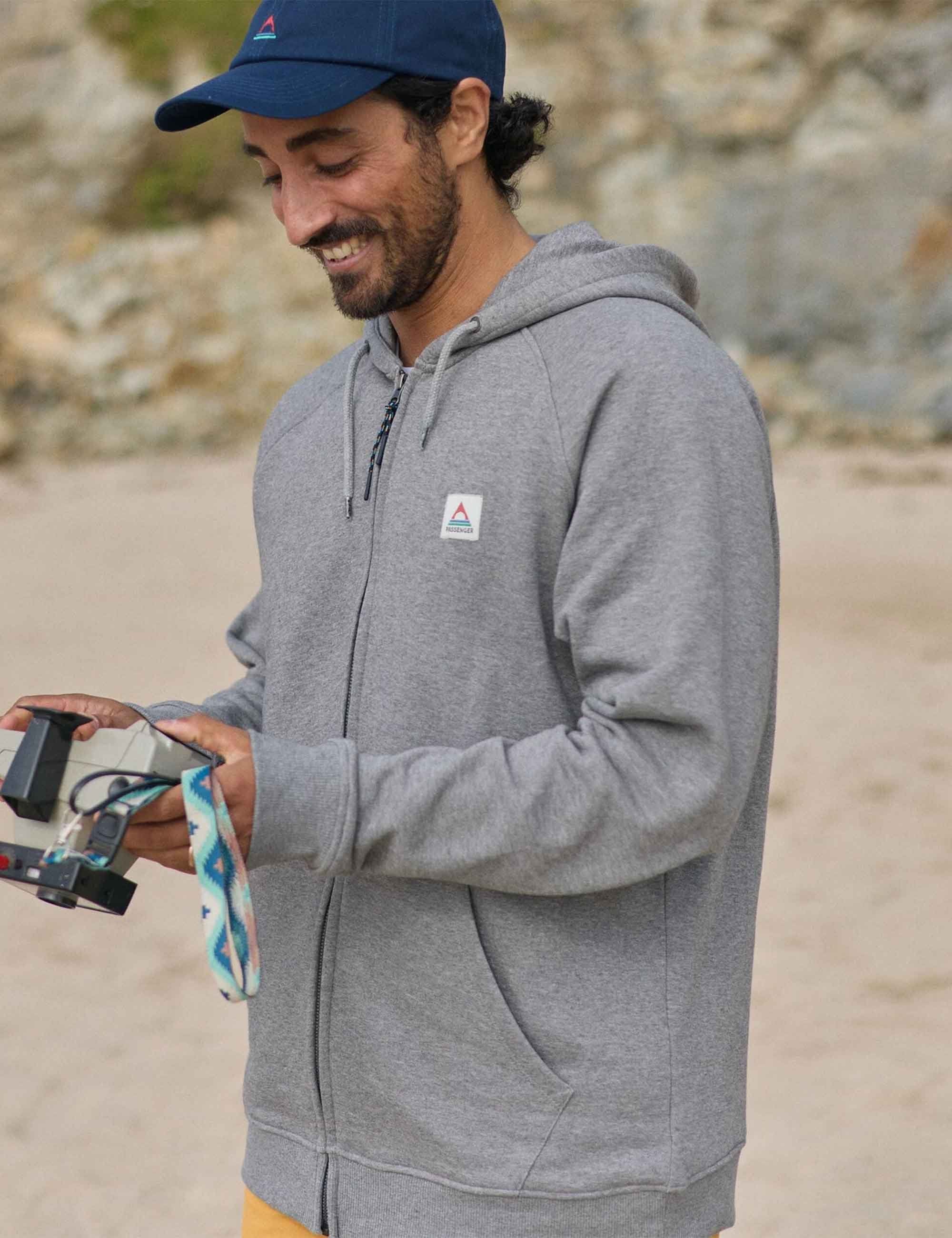 Heritage Recycled Cotton Full Zip Hooded Sweat - Dark Grey Marl - Image 2
