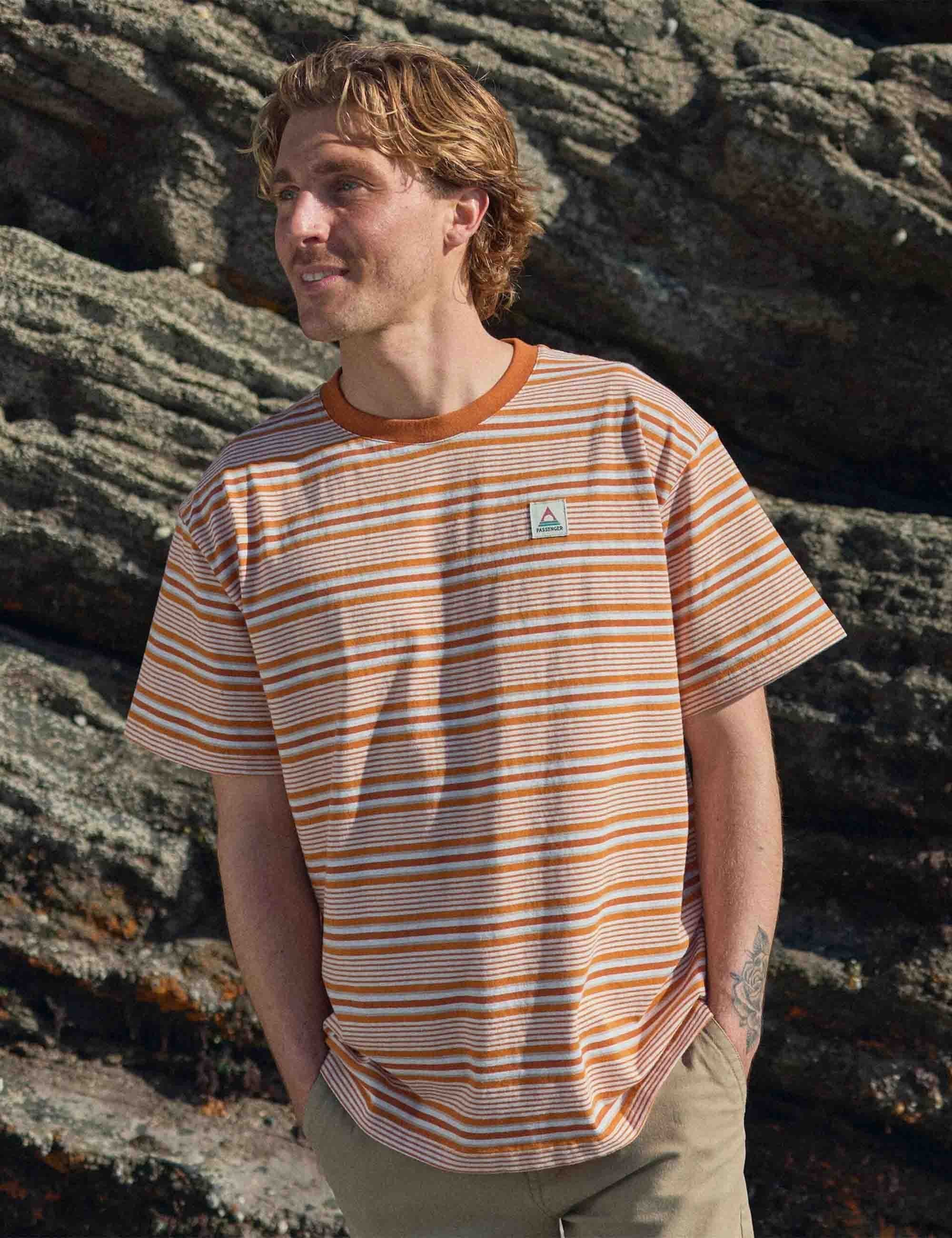 Retro Striped Relaxed Fit T-Shirt - Sunrise Orange - Image 5
