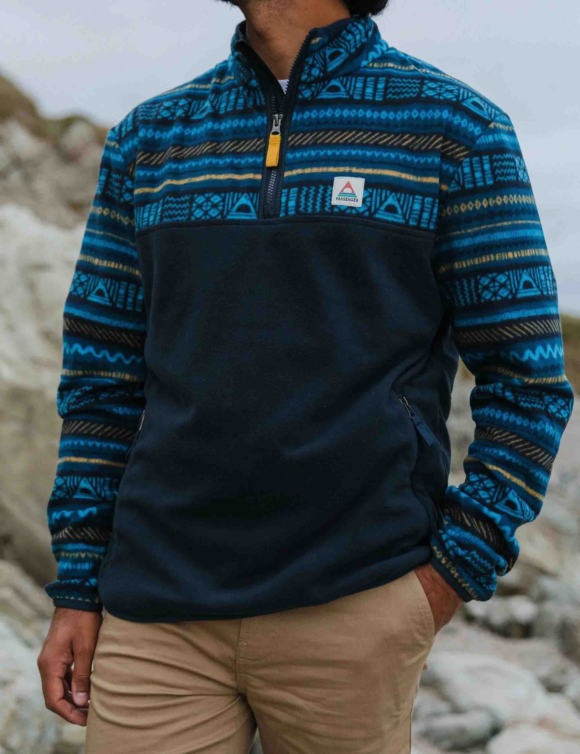 Set Off Polar 1/4 Zip Fleece - Patchwork Stripe/Tidal Blue - Image 2