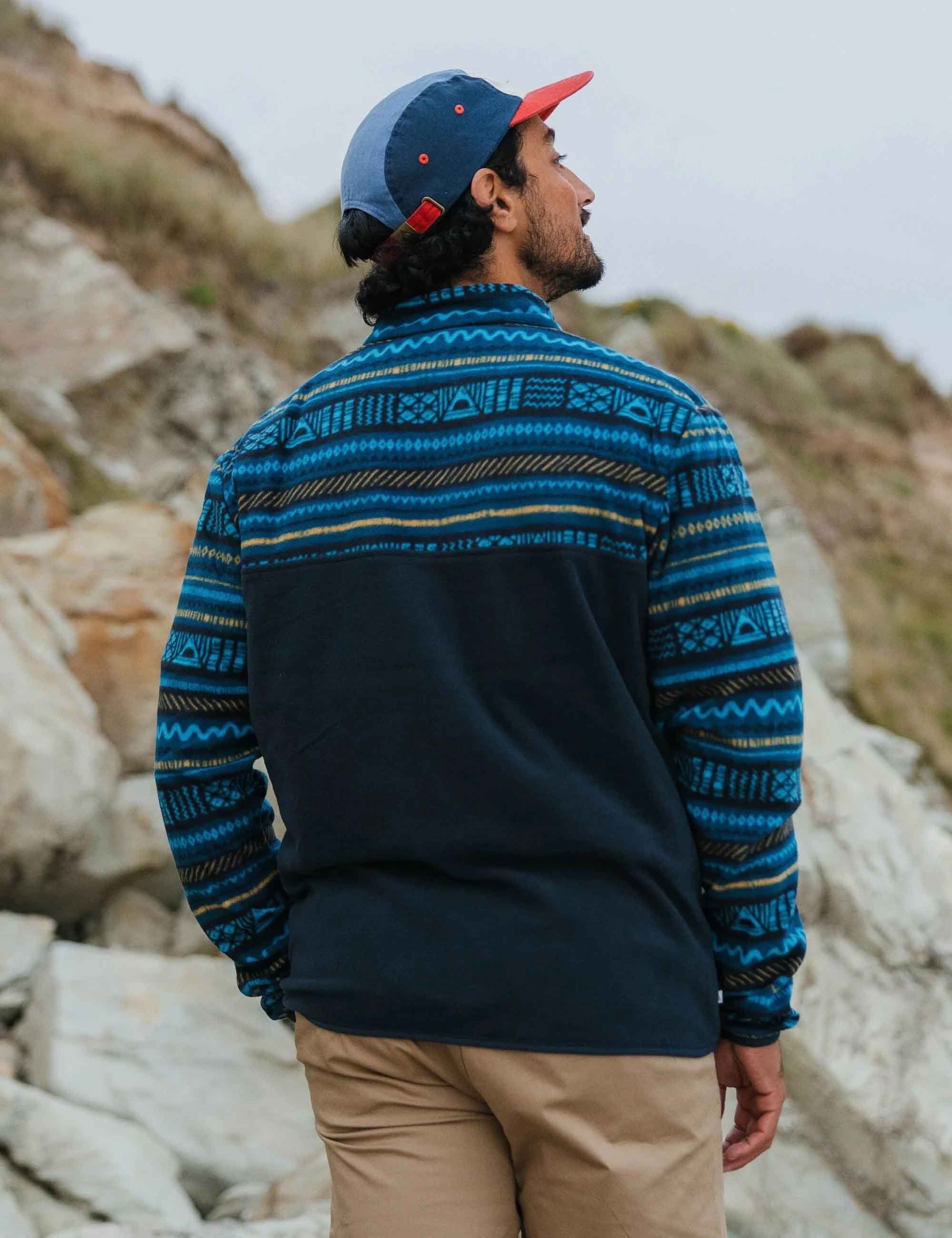 Set Off Polar 1/4 Zip Fleece - Patchwork Stripe/Tidal Blue - Image 3