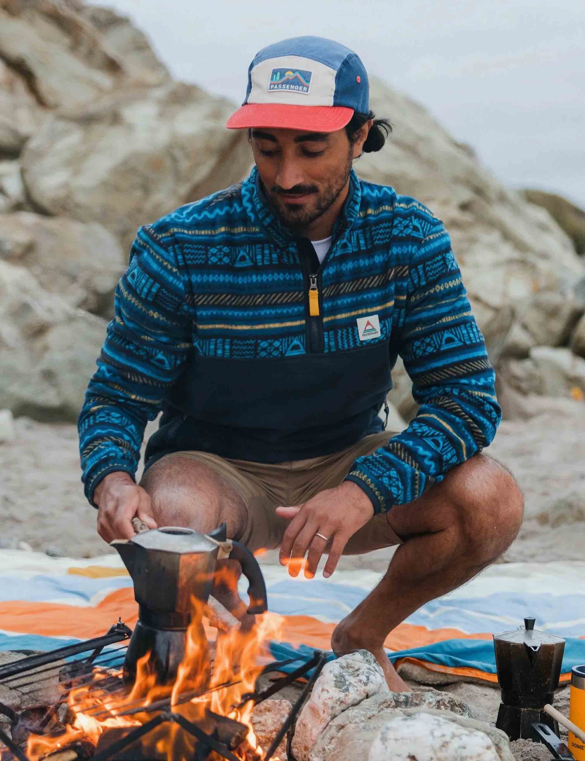 Set Off Polar 1/4 Zip Fleece - Patchwork Stripe/Tidal Blue - Image 5
