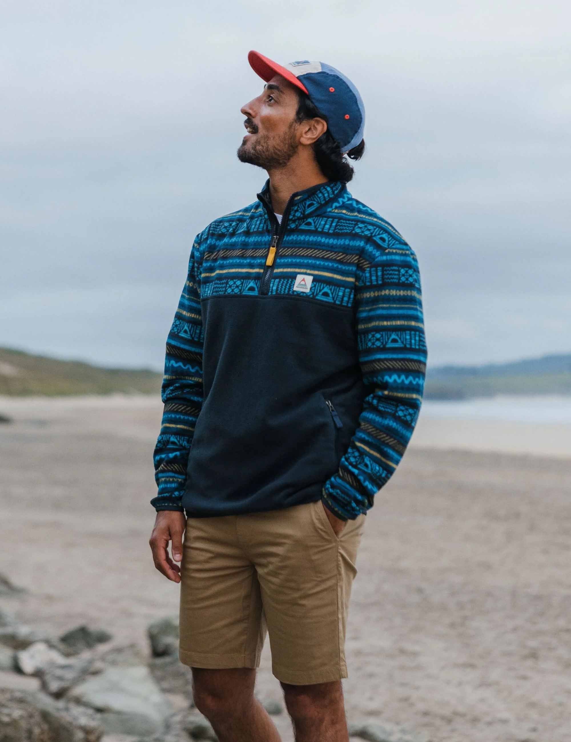 Set Off Polar 1/4 Zip Fleece - Patchwork Stripe/Tidal Blue - Image 7