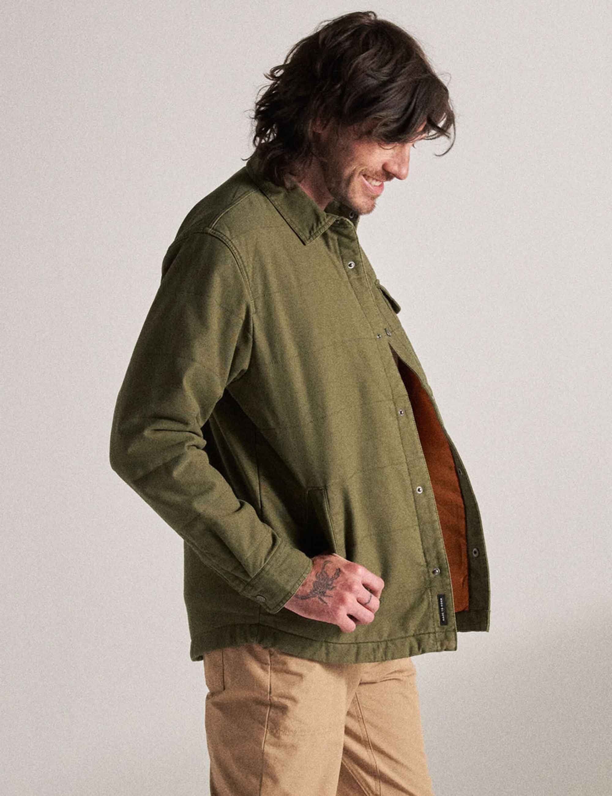 Taranaki Canvas Quilted Overshirt - Khaki - Image 4