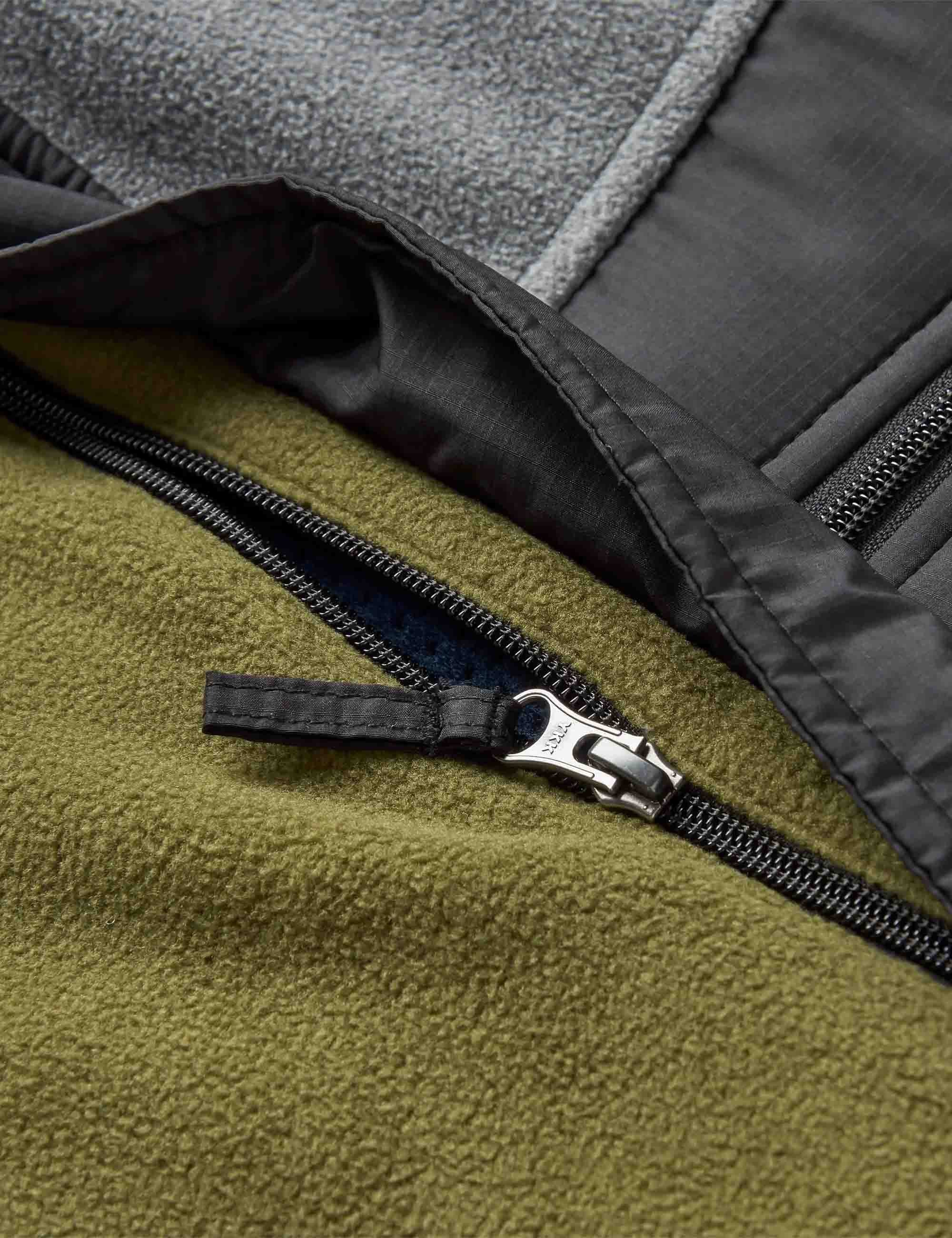 Woodland 1/2 Zip Hooded Polar Fleece - Grey Marl/Khaki - Image 2