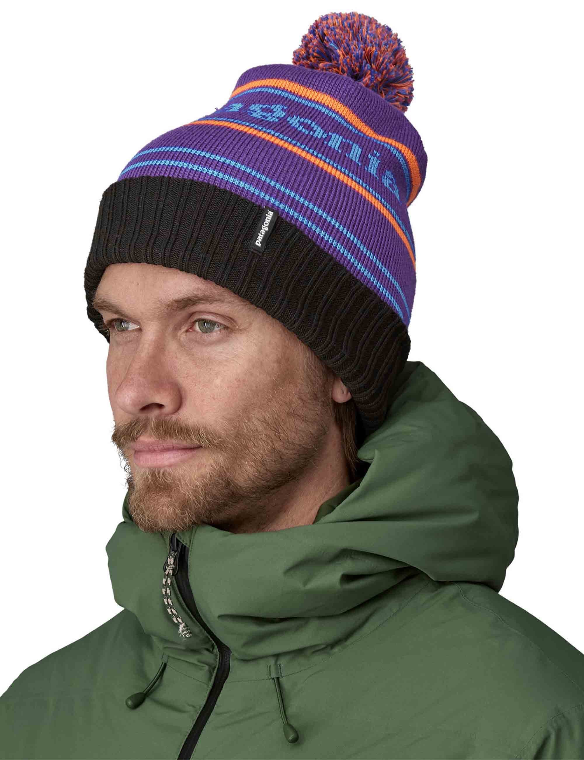 Powder Town Pom Beanie Hat - Park Stripe: Purple - Image 2