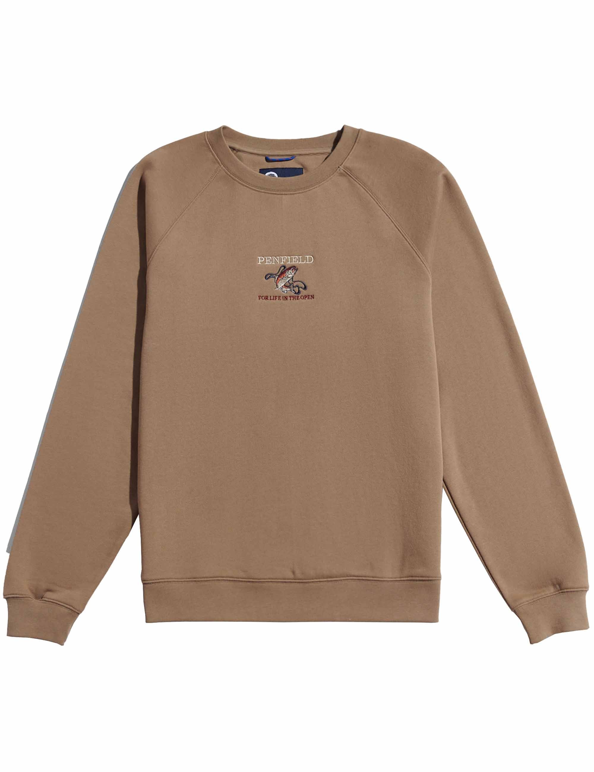 Embroidered Trout Raglan Crew Sweat - Lead Grey